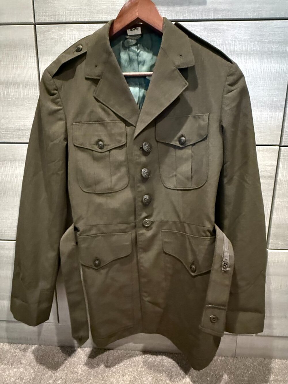 Genuine Vintage US Military Service Coat — Olive Drab, Size 37R